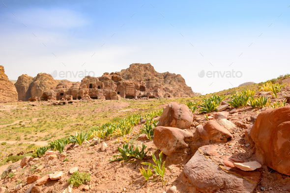 Cave dwellings in Petra - Stock Photo - Images