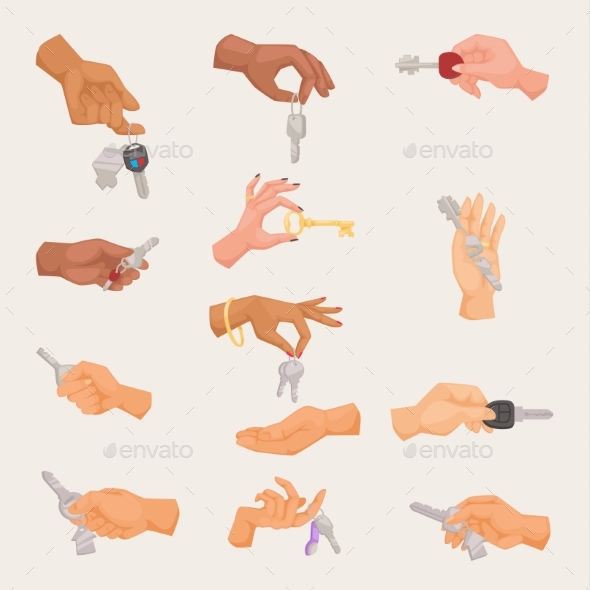 Human Vector Hand Holding Key - People Characters