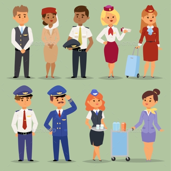 Officers Flight Pilots Flight Attendants Vector - People Characters
