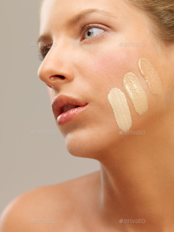 beautiful woman with three shades of foundation