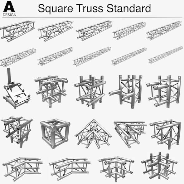 Square Truss Standard (Collection 24 Modular Pieces) - 3DOcean Item for Sale