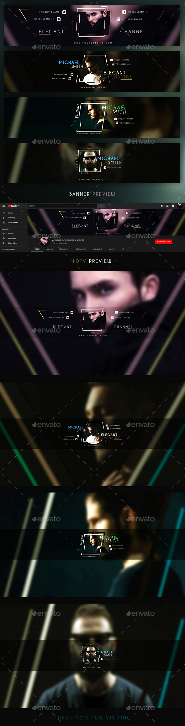 4 Elegant YouTube Banners - YouTube Social Media
