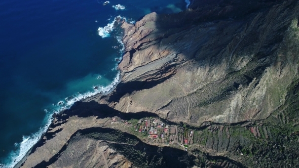 Flight Over Beautiful Mountains Near Ocean Shore