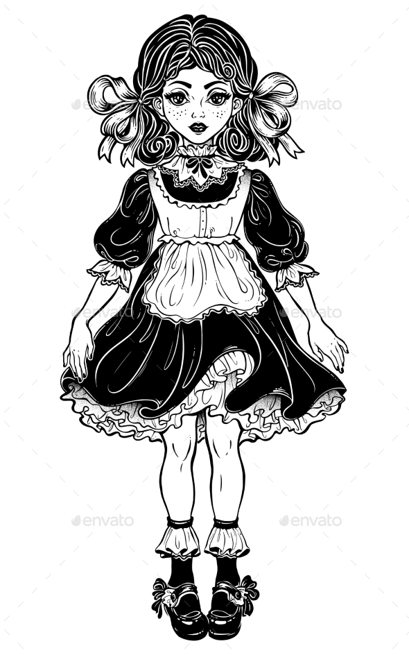 Victorian Little Girl in Vintage Style Dress . - People Characters