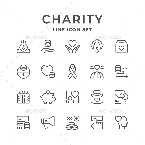 Set Line Icons of Charity - Man-made objects Objects