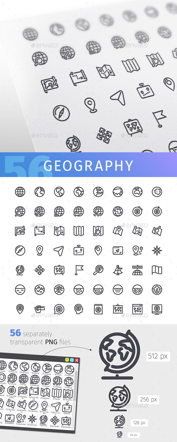 Geography Line Icons Set - Man-made objects Objects