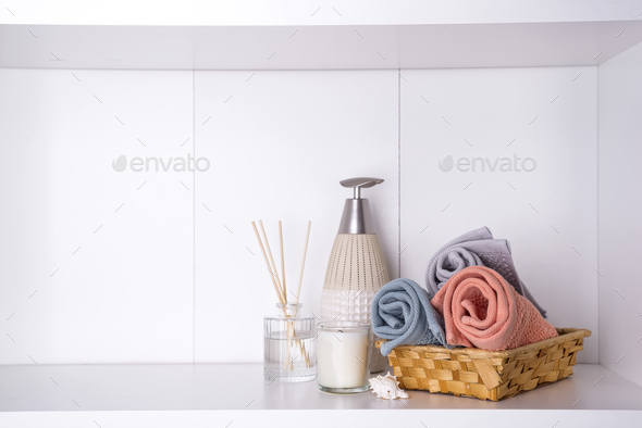 Spa and wellness setting with towels. Dayspa nature products - Stock Photo - Images