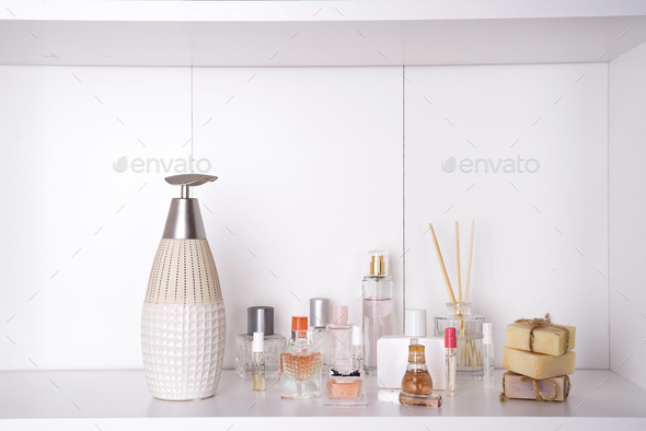 Set of various woman perfumes isolated - Stock Photo - Images