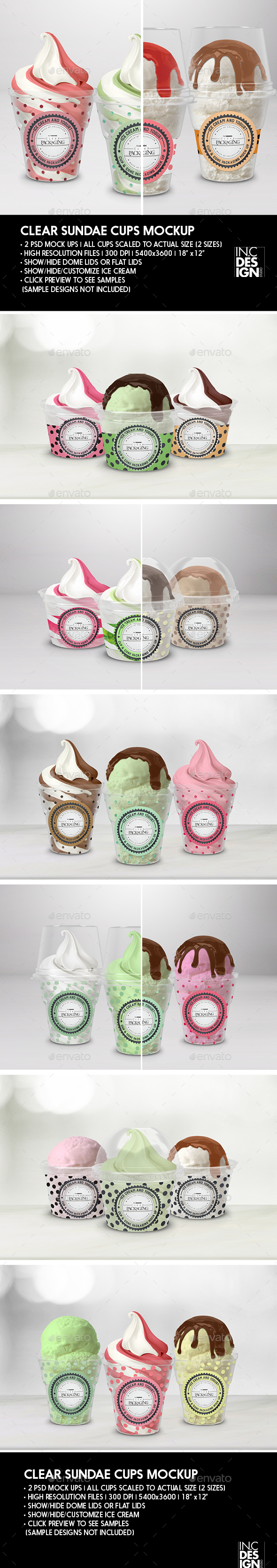Clear Sundae Ice Cream Cups Packaging Mock up - Food and Drink Packaging
