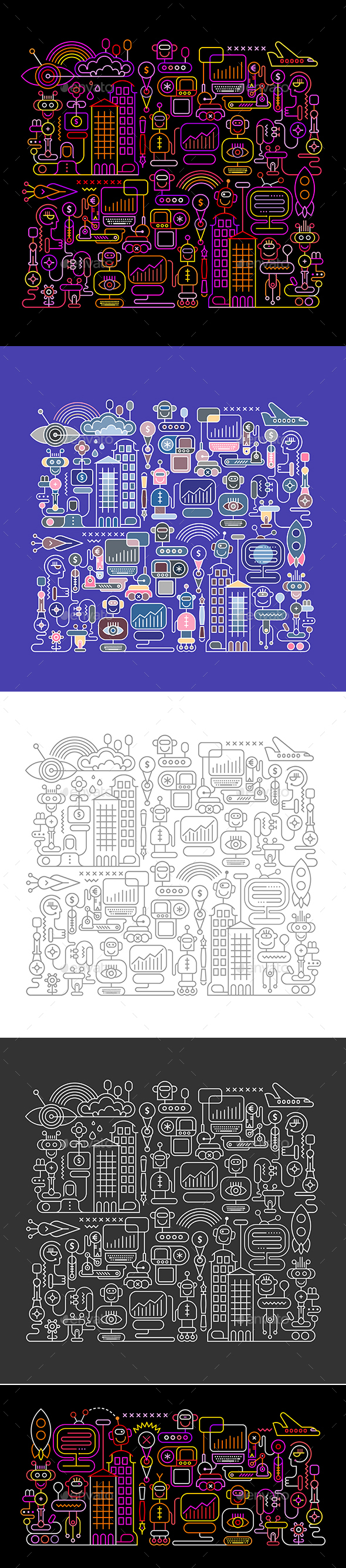 Robot City (Bundle of 5 Options) - Abstract Conceptual