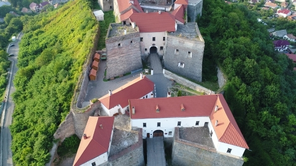 Aerial View of the Mukachevo Castle Palanok, Ukraine