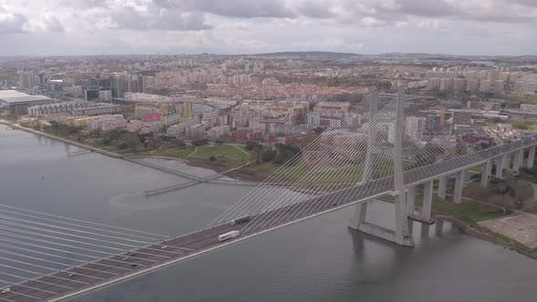 Aerial view of Vasco da Gama Bridge and the city