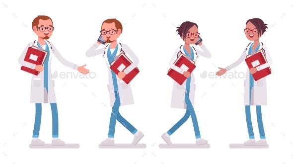 Male and Female Doctor with Paper and Phone. - Health/Medicine Conceptual