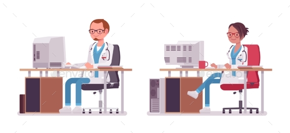 Male and Female Doctor Working at the Desk - Health/Medicine Conceptual