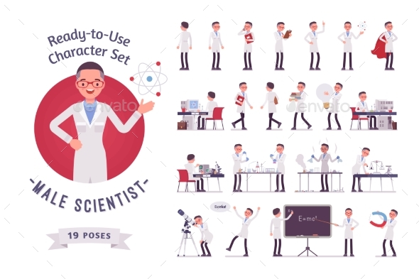 Male Scientist Ready-to-use Character Set - People Characters