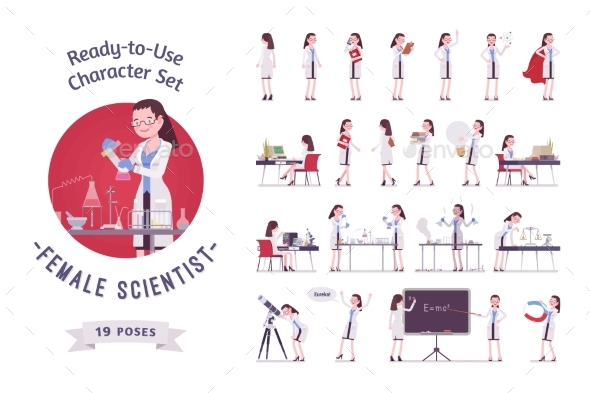 Female Scientist Ready-to-use Character Set - People Characters