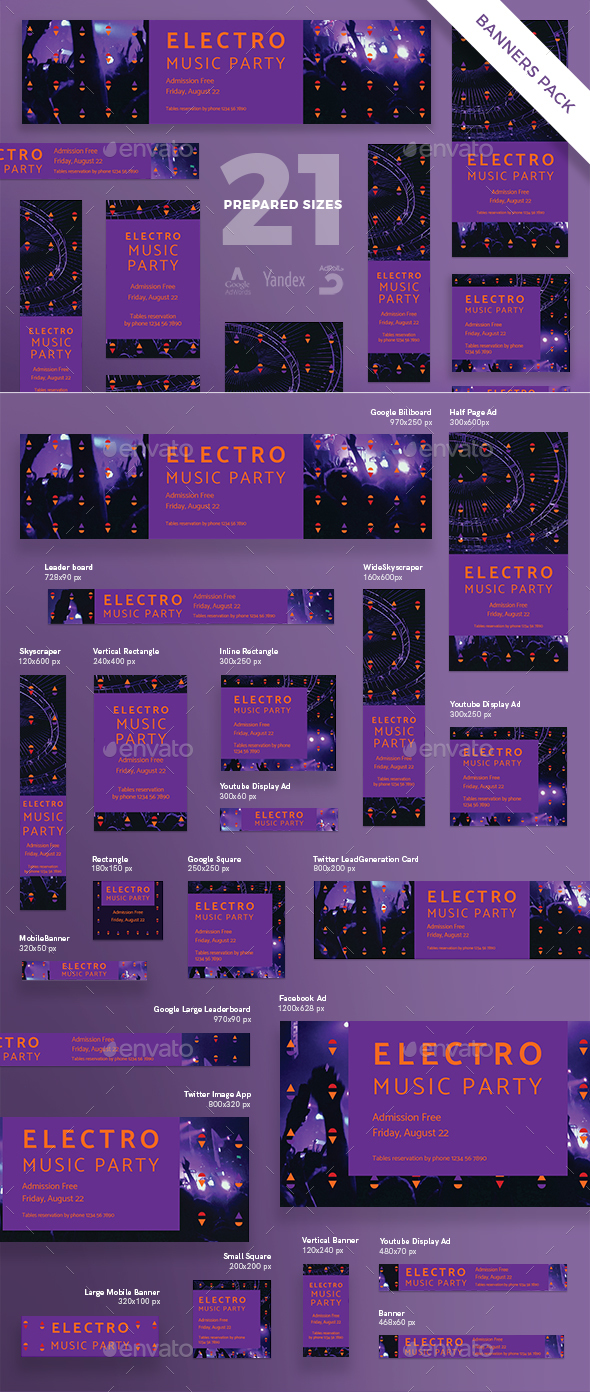 Music Party Banner Pack - Banners & Ads Web Elements
