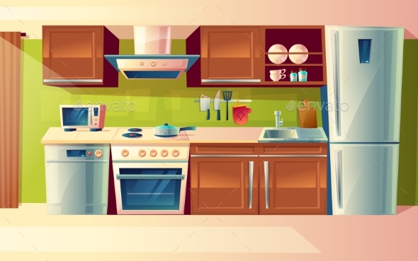 Vector Cartoon Set of Kitchen Counter - Objects Vectors