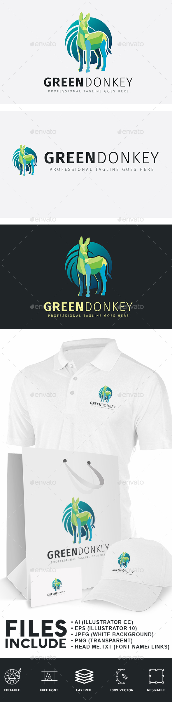 Green Donkey Logo - Animals Logo Templates