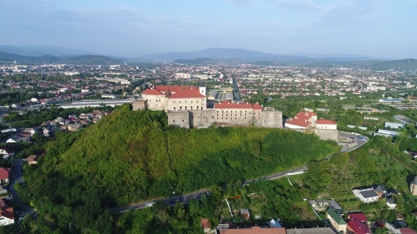 Aerial View of the Mukachevo Castle Palanok, Ukraine