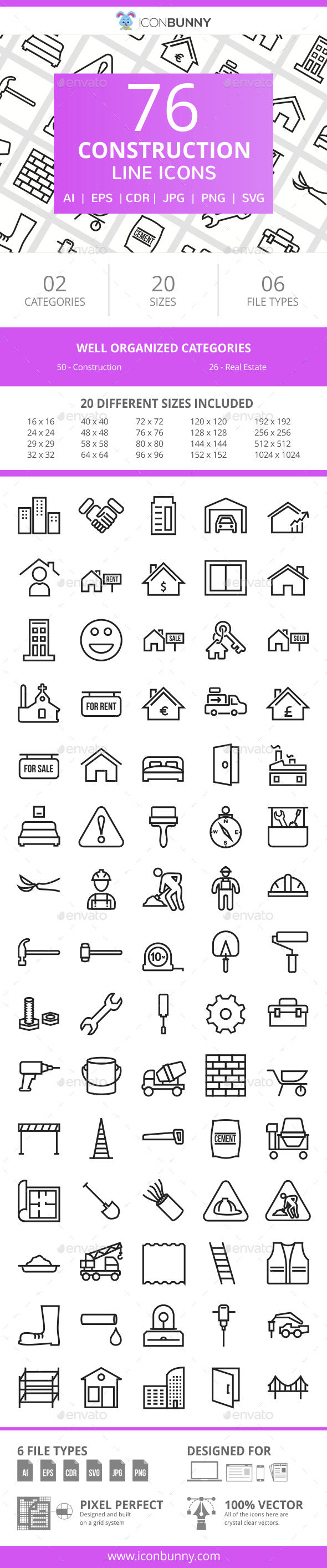 76 Construction Line Icons - Icons