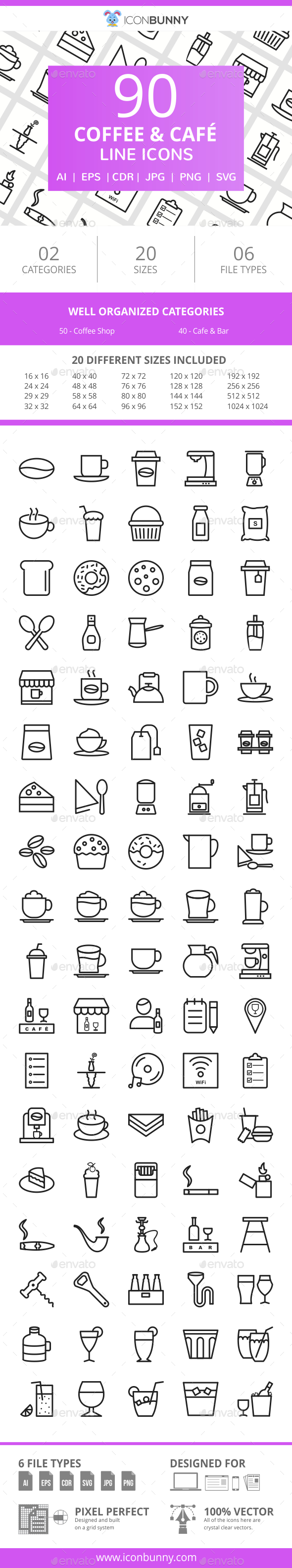 90 Coffee & Cafe Line Icons - Icons