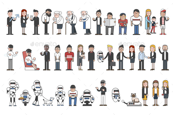 Collection of illustrated people and robots Stock Photo by Rawpixel