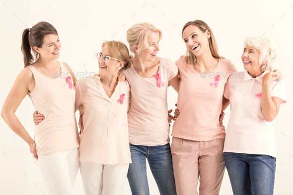 Five women with cancer ribbons - Stock Photo - Images