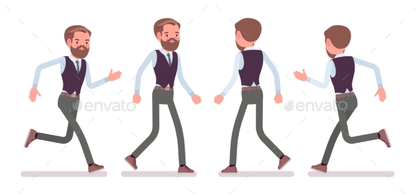 Handsome Male Office Employee Walking, Running - Business Conceptual