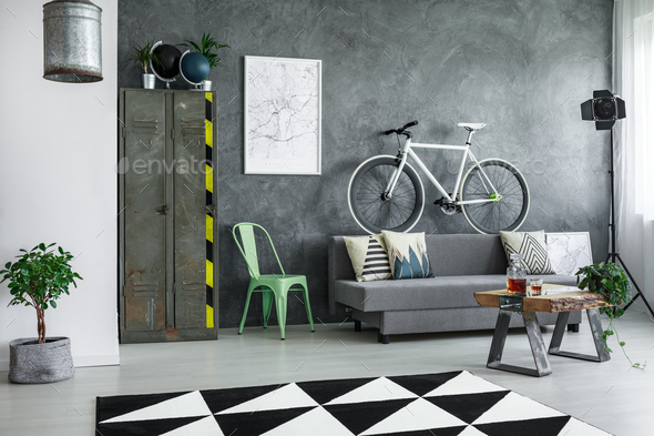 Industrial living room with bike Stock Photo by bialasiewicz | PhotoDune
