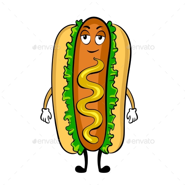 Hot Dog Cartoon Pop Art Vector Illustration - Food Objects