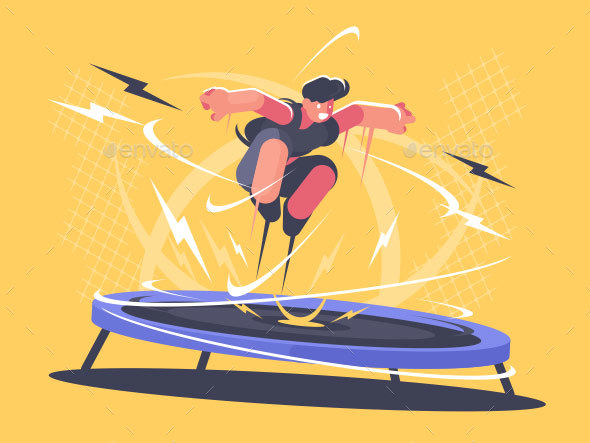 Athlete Jumping on Trampoline - People Characters
