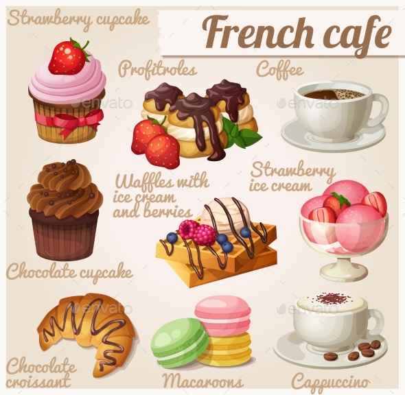 Set of Food Icons. French Cafe Illustration - Food Objects