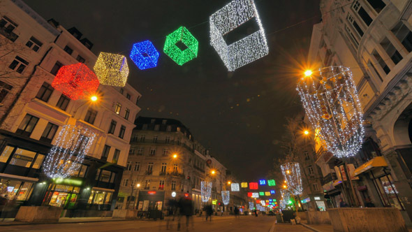 Colorful Christmas Illumination on the Streets of Brussels