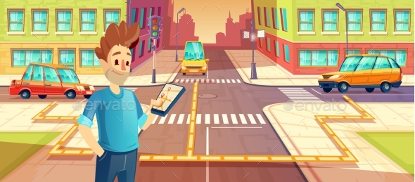 Vector Illustration of Car Sharing - Technology Conceptual