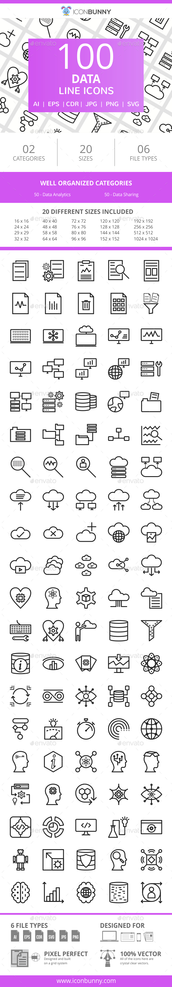 100 Data Line Icons - Icons