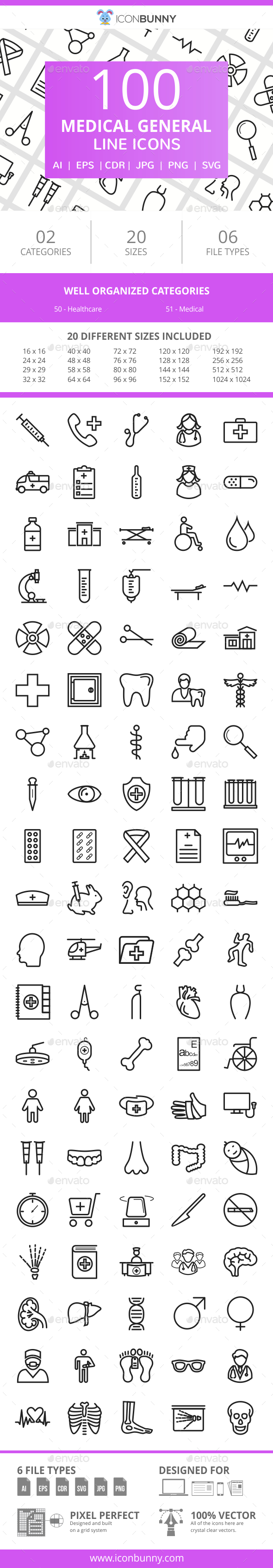100 Medical General Line Icons - Icons