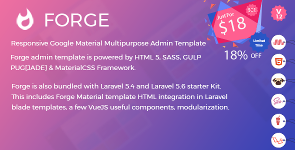 Special Forge Admin Template (HTML Version + Laravel 5.4 & 5.6 Starter Kit)