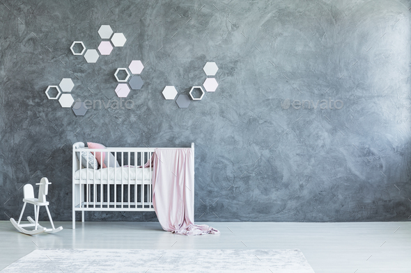 Grey baby's room with honeycombs - Stock Photo - Images