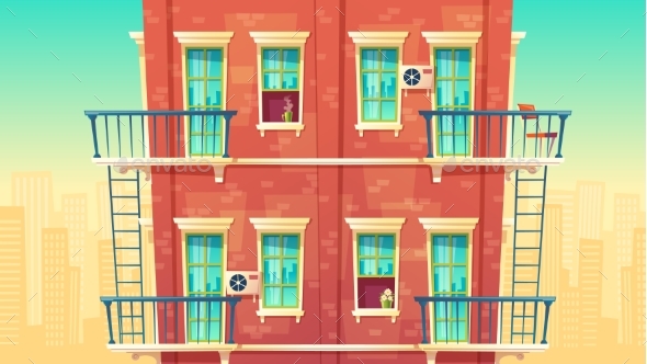 Vector Illustration of Multi-storey Apartment - Buildings Objects