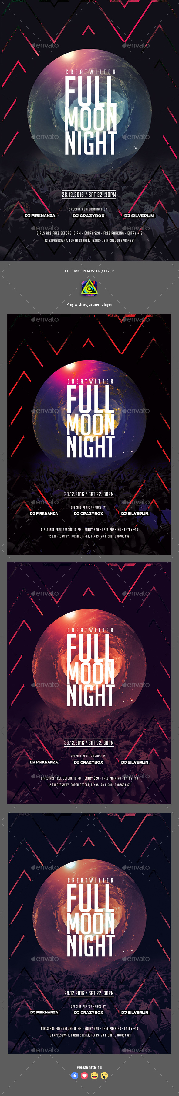 Full Moon Party Night Poster / Flyer - Clubs & Parties Events