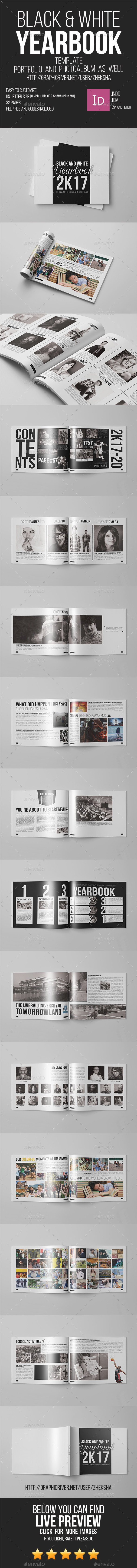 Black and White Yearbook - Photo Albums Print Templates