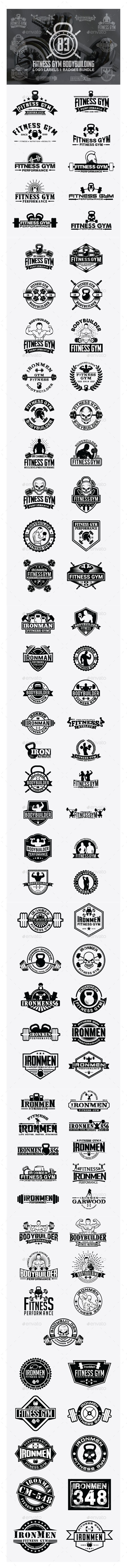 83 Fitness Gym- Badges -Logos Bundle - Badges & Stickers Web Elements