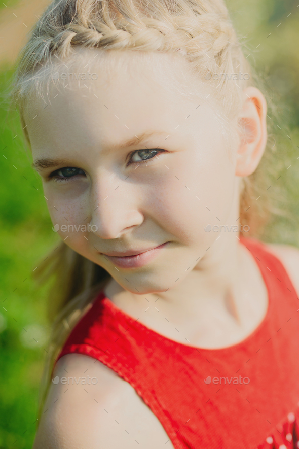 Portrait Of Cute Little Blonde Girl Stock Photo By Apagafonova