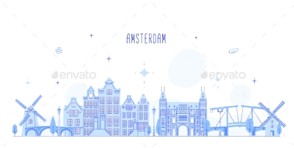 Amsterdam Skyline Netherlands Vector City Building - Buildings Objects