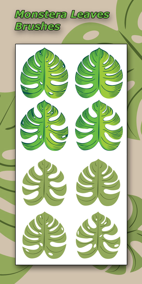 Green Monstera Leaves Brushes - Flourishes Brushes