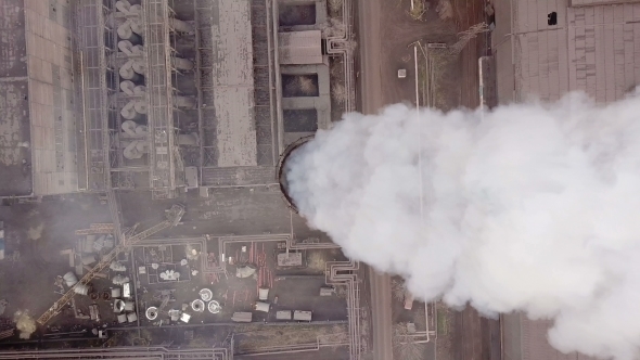 Emission To Atmosphere From Industrial Pipes Smokestack Pipes Shooted with Drone alt