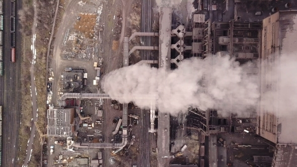 Emission To Atmosphere From Industrial Pipes Smokestack Pipes Shooted with Drone alt