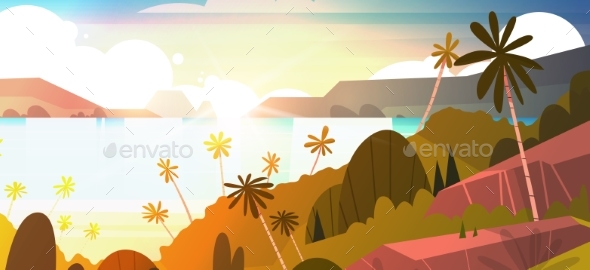 Sunset On Seaside Horizontal Banner - Landscapes Nature