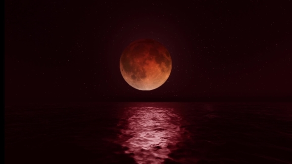 Bloody Moon Above the Ocean